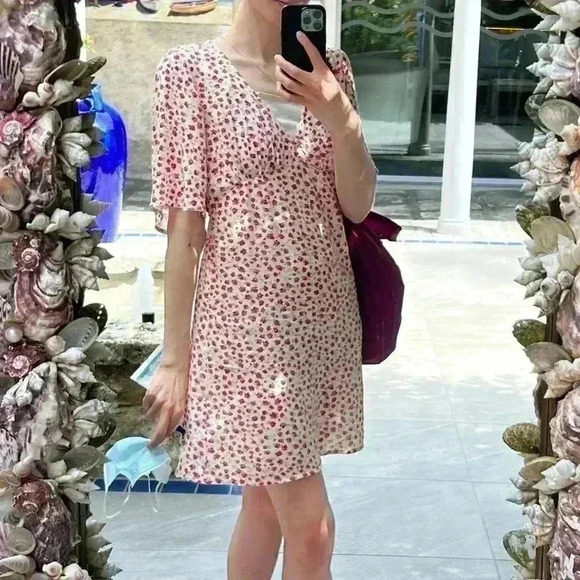 Billabong Red & White Floral Midi Dress XS V-Neck Garden Girl Euro Summer Dress - Picture 3 of 16